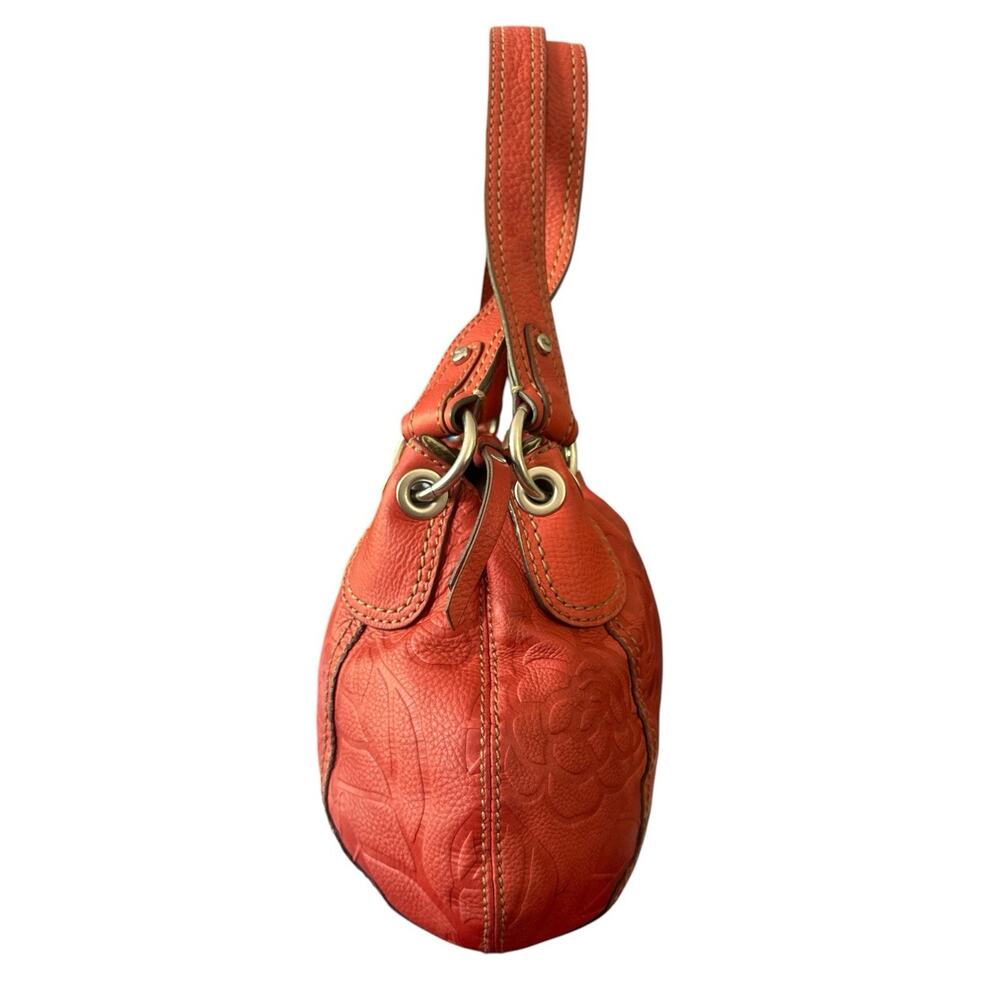 Fossil Shoulder Bag Coral Embossed Floral Double Handle Tortoise Key Charm EUC - Picture 7 of 16